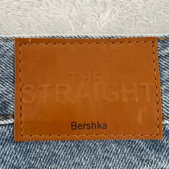 Bershka High Waist Straight Leg Denim Jeans Blue 100% Cotton Size 00 NWT Y2K - Picture 8 of 12